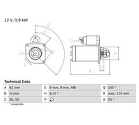 Starter motor Clockwise rotation Self-supporting 0 986 013 850 BOSCH for CITROËN