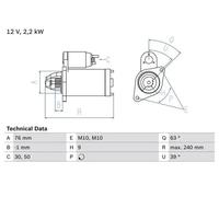 BOSCH Starter Motor for Volvo V70 D5 D5244T5 2.4 Litre August 2001 to July 2007