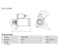 BOSCH 0986020350 Starter Fits Mercedes-Benz C-Class CLC-Class CLK E-Class SLK