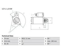 Starter motor Clockwise rotation Self-supporting 0 986 023 260 BOSCH for TOYOTA