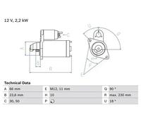 Starter Motor 12V 2.2kW 10 Teeth Fits Audi A6 A5 A7 Bosch 0 986 025 400