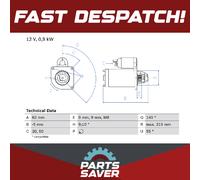 Starter Motor fits PEUGEOT PARTNER 1.1 1.4 1.6 96 to 15 Bosch 5802A0 9609313280
