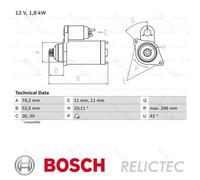 Starter Motor Fits Audi Seat Skoda Ford VW Bosch 0986016980