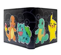 Starters Squirtle and Bulbasaur with Pikachu Black ID and Card Bi-Fold Wallet, One Size