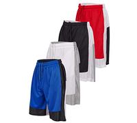 Starting 5 Mens Basketball Shorts with Pockets, Active Athletic Performance Gym Workout Shorts for Men Workout Shorts, 4 Pack, Red/White/Black/Royal, Medium