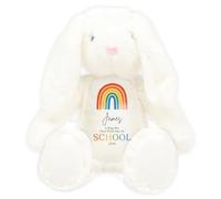 Starting School Gift Cuddly Toy - Personalised 1st Day of Reception Starter 2026 Red Rainbow Customised Teddy Kids Plush Named Primary September First Day of Preschool Soft Plushie - White Bunny