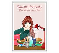 Starting University Greeting Cards - Special Milestone Keepsake - Wishes at Uni - Blank Inside to Write own Message - Quality Card - Girl Student at Desk Theme