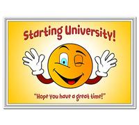 Starting University Greeting Cards - Special Milestone Keepsake - Wishes at Uni - Blank Inside to Write own Message - Quality Card - Funny Happy Smiley Theme