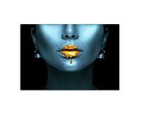 Startonight Acrylic Glass Wall Art - Portrait in Blue and Metallic Gold Decor - Glossy Artwork 60 x 90 CM Home Decor Ready to Hang