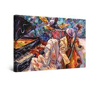 Startonight Canvas Wall Art Abstract - Orange Jazz Orchestra Music Painting - Stretched Print, Modern for Bedroom or Living Room, Office Unique Luminous Artwork 60 cm x 90 cm