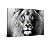 Startonight Canvas Wall Art Black and White Abstract Lion Serenity Animal Ruler, Stretched Print, Modern for Bedroom or Living Room, Ready to Hang Decor Unique Luminous Artwork Large 80 cm x 120 cm