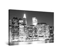 Startonight Canvas Wall Art Black and White Abstract Manhattan New York, Framed Artwork Picture Decor for Living Room, Unique Luminous Wall Art Minimalism Art 80 cm x 120 cm Day & Night Effect