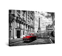 Startonight Canvas Wall Art Black and White Abstract Red Car in Paris, Large Framed Artwork Picture Decor for Bedroom Day & Night Effect - Modern, Vivid Color Print, Elegant Gift Idea 60 cm x 90 cm