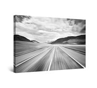 Startonight Canvas Wall Art Black and White Abstract Speed Road USA, Framed Artwork Picture Decor for Bedroom, Unique Luminous Wall Art Minimalism Art 60 cm x 90 cm Day & Night Effect