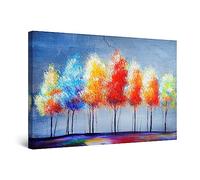 Startonight Canvas Wall Art Decor Abstract Seven Colored Trees Painting Stretched Print, Modern for Bedroom or Living Room, Office Unique Luminous Artwork 80 cm x 120 cm