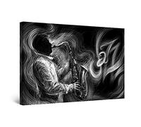 Startonight Canvas Wall Art - Jazz Singer Black White - Stretched Print, Modern for Bedroom or Living Room, Office Unique Luminous Artwork 80 cm x 120 cm Day & Night Effect