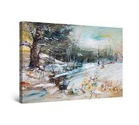 Startonight Canvas Wall Art Minimalism Landscape Painting White Winter, Stretched Print, Modern for Bedroom or Dining Room, Office Unique Luminous Artwork 60 cm x 90 cm