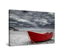 Startonight Canvas Wall Art Red Boat on the Beach Surreal Sky Framed Day & Night Effect - Modern Decor, Vivid Color Print, Elegant Gift Idea Unique Luminous Wall Art 60 cm x 90 cm