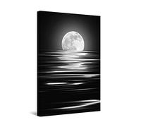 Startonight Wall Art Canvas Black and White Moon, Moon Phase Reflection in the Water Wall Decor Artwork for Bedroom, Modern and Contemporary Picture, Unique Luminous Wall Art 60 cm x 90 cm