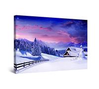 Startonight Wall Art Canvas Dreams at Winter Holiday, Seasons Purple Landscape and Snow Photo Stretched Print, Modern Artwork for Bedroom or Living Room, Office 60 cm x 90 cm