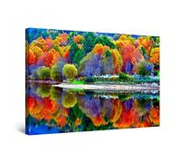 Startonight Wall Art Canvas Forest Water Reflection, Nature Trees Lake Colorful Stretched Print, Modern for Bedroom or Living Room, Office Ready to Hang Decor Unique Luminous Artwork 60 cm x 90 cm