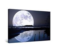 Startonight Wall Art Canvas Full Moon Water Reflection, Landscape Picture Stretched and Framed Photo Print, Modern Artwork for Bedroom or Living Room Office, 60 cm x 90 cm