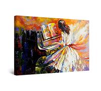 Startonight Wall Art Canvas Playing the Piano, Music Painting Orange Artwork Stretched Print, Modern for Bedroom or Living Room, Unique Luminous Artwork 60 cm x 90 cm