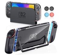 STARTRC GAMES Protective Case for Nintendo Switch 2 2025, Clear PC Dockable Cover for Switch 2 Console, Hard TPU Grip Case with 4 Thumb Grip Caps for Joy-Con Controller