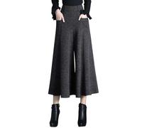 StarTreene Fall Winter High Waisted Wool Blend Culottes Cropped Pants for Women Wide Leg Loose Flared Capri Palazzo Trousers for Ladies Dark Gray
