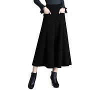 StarTreene Fall Winter High Waisted Wool Blend Culottes Cropped Pants for Women Wide Leg Loose Flared Capri Palazzo Trousers for Ladies Black