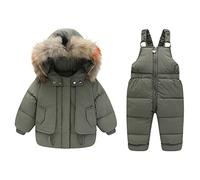 StarTreene Kids Boys Girls Snowsuit Winter Hooded Down Coat Jacket +Bib Pants Snow Trousers 2pcs Clothing Set