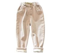 StarTreene Kids Toddlers Girls Pants Corduroy Trousers Fleece Elasticated Waist Slim Fit Pull on with Buttons Warm Winter Beige