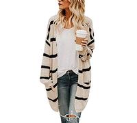 StarTreene Long Striped Cardigans Women Open Front Oversized Knitted Sweaters Lounge Wear (Apricot, 14-16 UK)