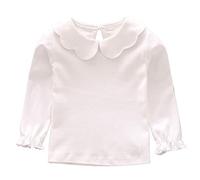 StarTreene Toddlers Kids Girls T-Shirt Longs Sleeve Haut Lace Collar Blouse Solid Color Basic Top Cotton Soft White