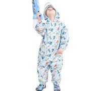 StarTreene Toddlers Kids One pieces Raincoat Hooded Waterproof Puddle Suit Children with Zipper Reflective Strips for Girls Boys