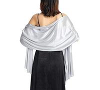 StarTreene Women's Wedding Shawl and Wraps Pure Color Elegant Long Bridal Scarfs Evening Party Wear (Silver)