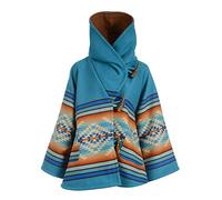 StarTreene Womens Wool Blend Floral Print Boho Hooded Bell Sleeve Vintage Loose Overcoat with Pockets