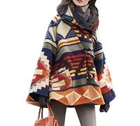 StarTreene Womens Wool Floral Print Boho Hooded Bell Sleeve Vintage Loose Overcoat with Pockets