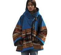 StarTreene Womens Wool Floral Print Boho Hooded Bell Sleeve Vintage Loose Overcoat with Pockets