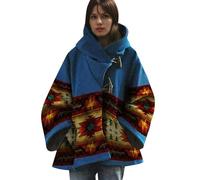 StarTreene Womens Wool Floral Print Boho Hooded Bell Sleeve Vintage Loose Overcoat with Pockets