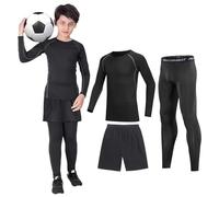 Startseite Kids Base Layer - 3 PCS Athletic Kids Thermal Long Sleeve Top and Leggings and Shorts Compression Set for Sport Football Basketball Ski, Grey, 24