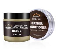 STARTSO WORLD 200ml Leather Recolouring Balm with 100ml Leather Conditioner, Beige Leather Repair Kit for Furniture, Leather Scratch Remover,Leather Colour Restorer for Couches, Car Seats