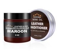 STARTSO WORLD 200ml Leather Recolouring Balm with 100ml Leather Conditioner, Maroon Leather Repair Kit for Furniture, Leather Scratch Remover,Leather Colour Restorer for Couches, Car Seats