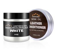 STARTSO WORLD 200ml Leather Recolouring Balm with 100ml Leather Conditioner, White Leather Repair Kit for Furniture, Leather Scratch Remover,Leather Colour Restorer for Couches, Car Seats