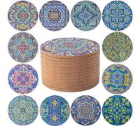 STARUBY 12 Pcs Cork Coasters, Coasters for Drinks, Coasters for Coffee Table, for Drinks Absorbent Kitchen Dining Room Decoration 10cm Round Light Blue