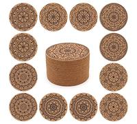 STARUBY Set of 12 Indian Floral Pattern Cork Coasters - 10cm Round Drink Coaster for Dining Table, Bar, Coffee Bar Decoration and Gifts
