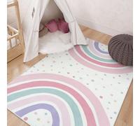 STARUIA 3x5 Rainbow Rug for Nursery Kids Room, Pink Carpet Soft Polka Dot Rug for Girl Bedroom, Non-Slip Small Washable Kids Area Rug for Playroom Princess Tent Castle