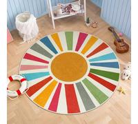 STARUIA 4'x4' Colorful Sun Pattern Round Area Rug for Kids Room, Playroom, Office, Unisex, All Seasons, Ages 3-8, Washable, Non Slip, Low Pile, Machine Made, Indoor, Decorative Floor Covering