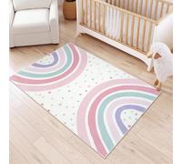 STARUIA 4x6 Washable Rainbow Rug for Nursery Kids Room, Soft Polka Dot Pink Area Rugs for Girls Bedroom, Non-Slip Carpet Kids Rug for Playroom Princess Castle