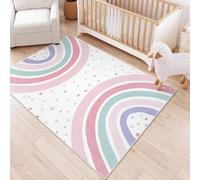 STARUIA 5x7 Washable Rainbow Rug for Kids Room Nursery, Soft Polka Dot Pink Rug for Bedroom Girls, Non-Slip Large Carpet Kids Area Rug for Playroon Princess Castle